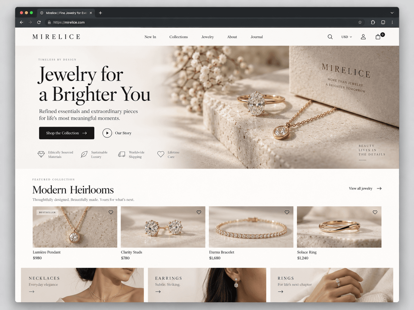 Mirelice premium commerce interface preview
